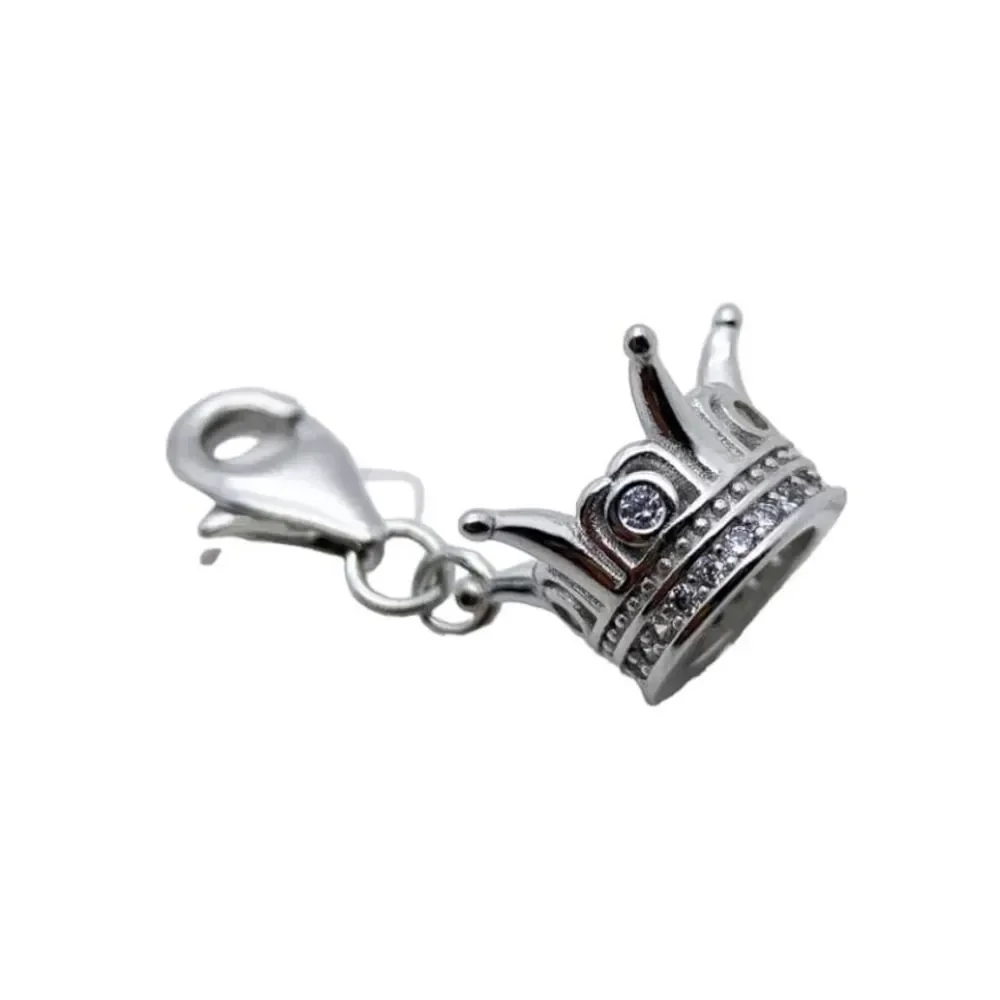 925 Sterling Silver Round Pavé and Bezel Set Crystal Crown Charm - Picture 1 of 5